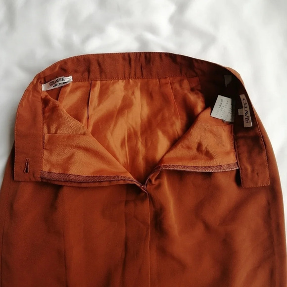 Vintage Satin Orange Rust Straight Pencil Skirt with Subtle Pleating XS - Picture 6 of 14
